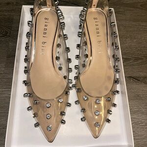 Gianni Bini Clear and Tan Studded Heels